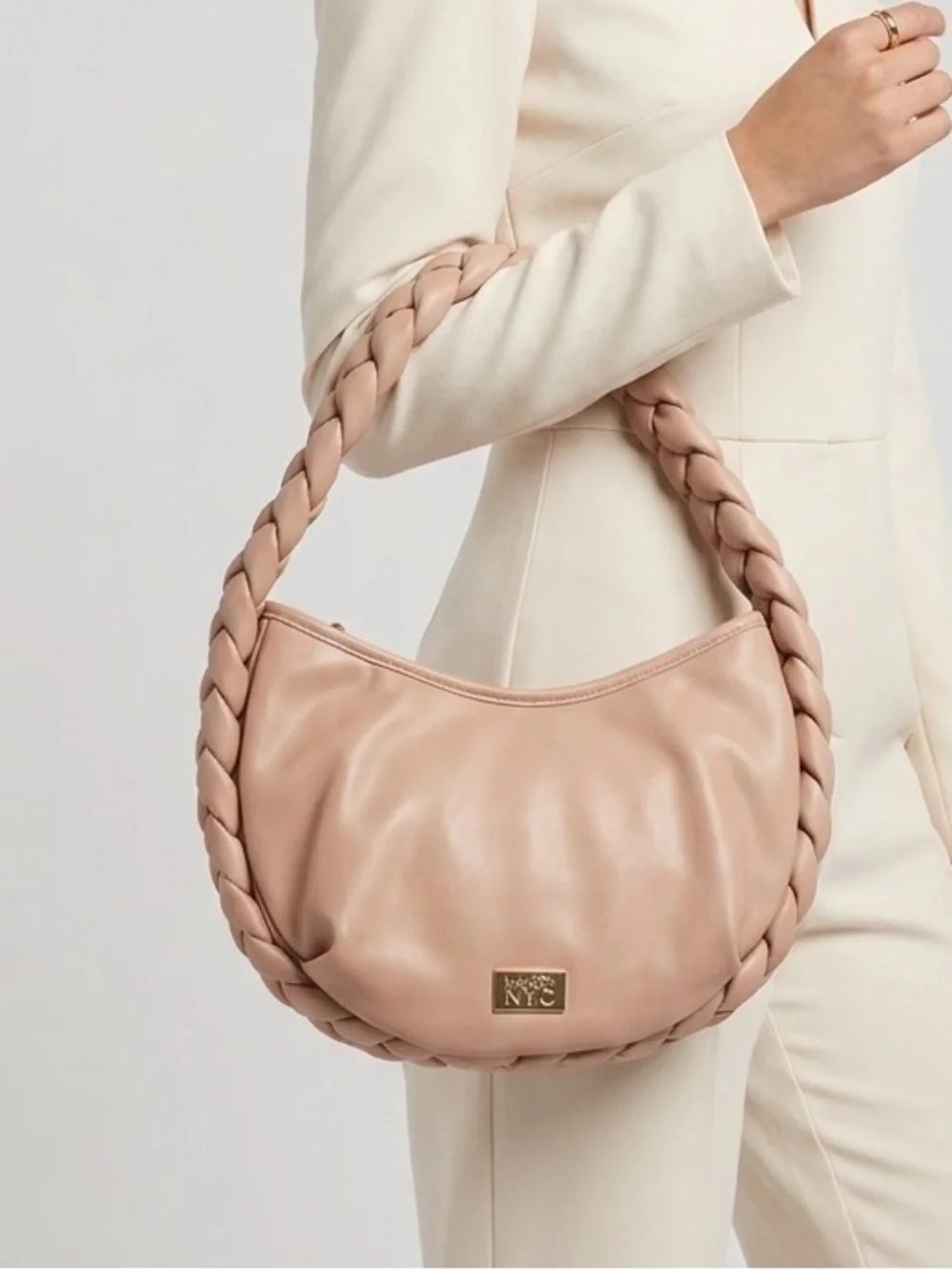 Madden NYC Luxurious Braided Handle Hobo Bag in Nude - Picture 1 of 10